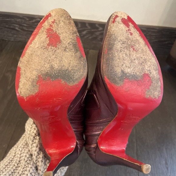 Christian Louboutin Sz 39 Fits Sz 7-8 Leather Ankle Boots Purple 4.5" heel - Picture 5 of 6